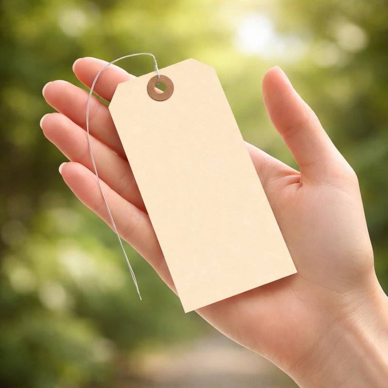 EZDOM Label Tags with Wire Attached - 4 3/4" x 2 3/8" Box of 100 Blank Manila Tags with Reinforced Hole and Metal Wire Ties, Labels with Wire - Image 2